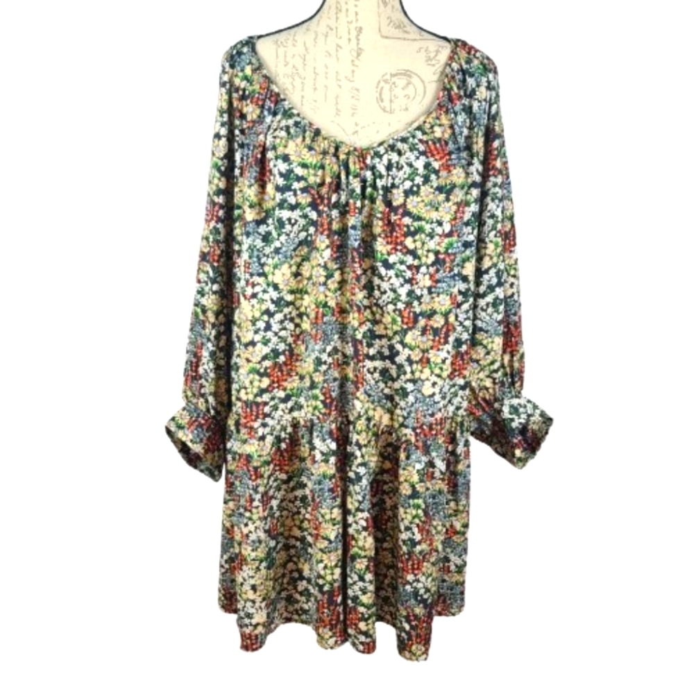 H&M Lg Airy Ditsy Floral Shift Dress Wild Flowers Flounced